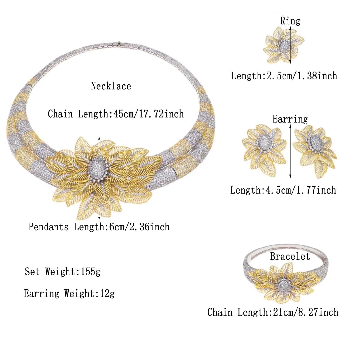 Fashion 18K 24K Gold Plated Wholesale Diamond Jewelry Set Women Cute Gift Party Wedding Western Wedding Copper Zircon Jewels