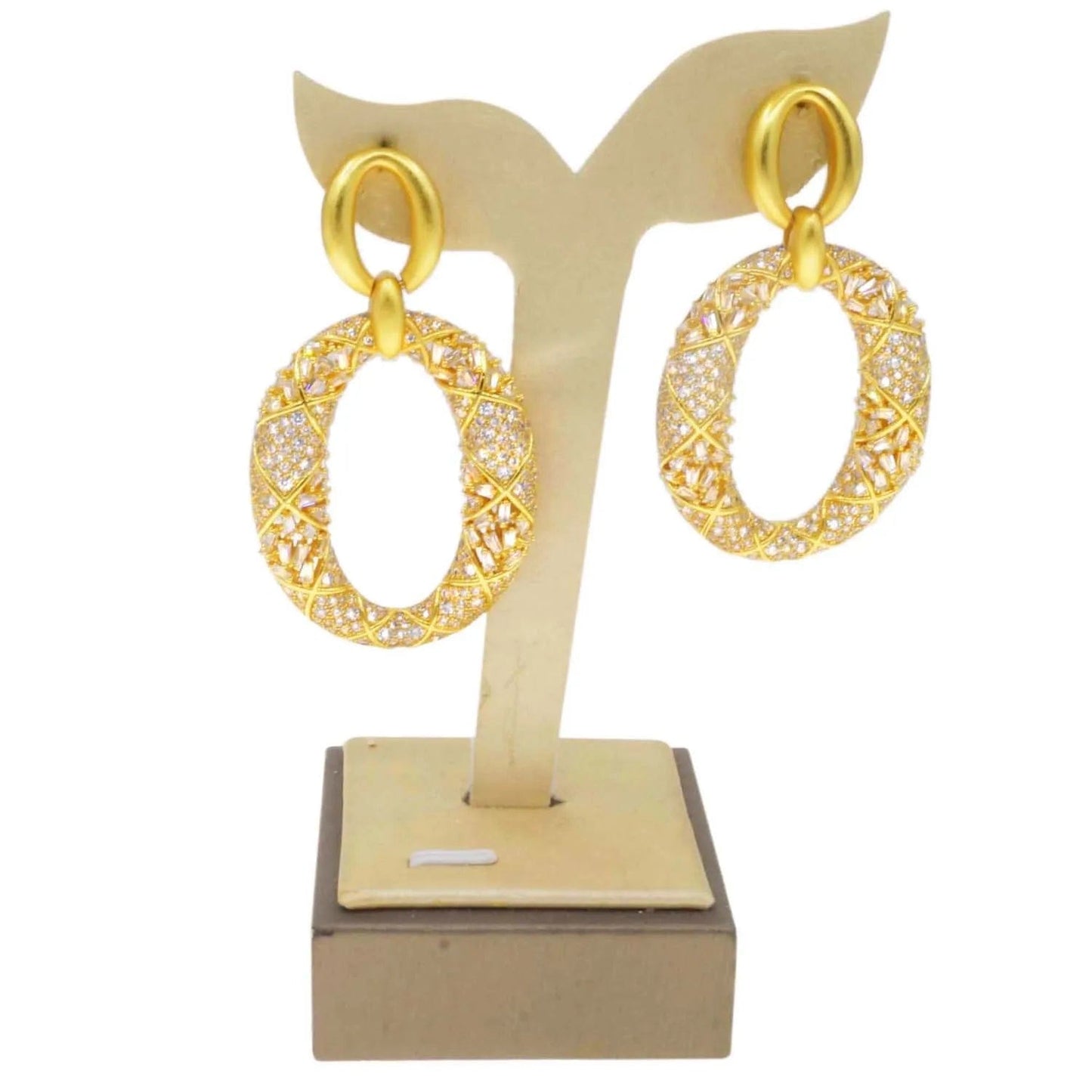 Fashion 24K Gold Plated Wholesale Dubai Gold Earrings Jewelry Women Cute Gift Party Western Wedding Copper Zircon Jewelry set