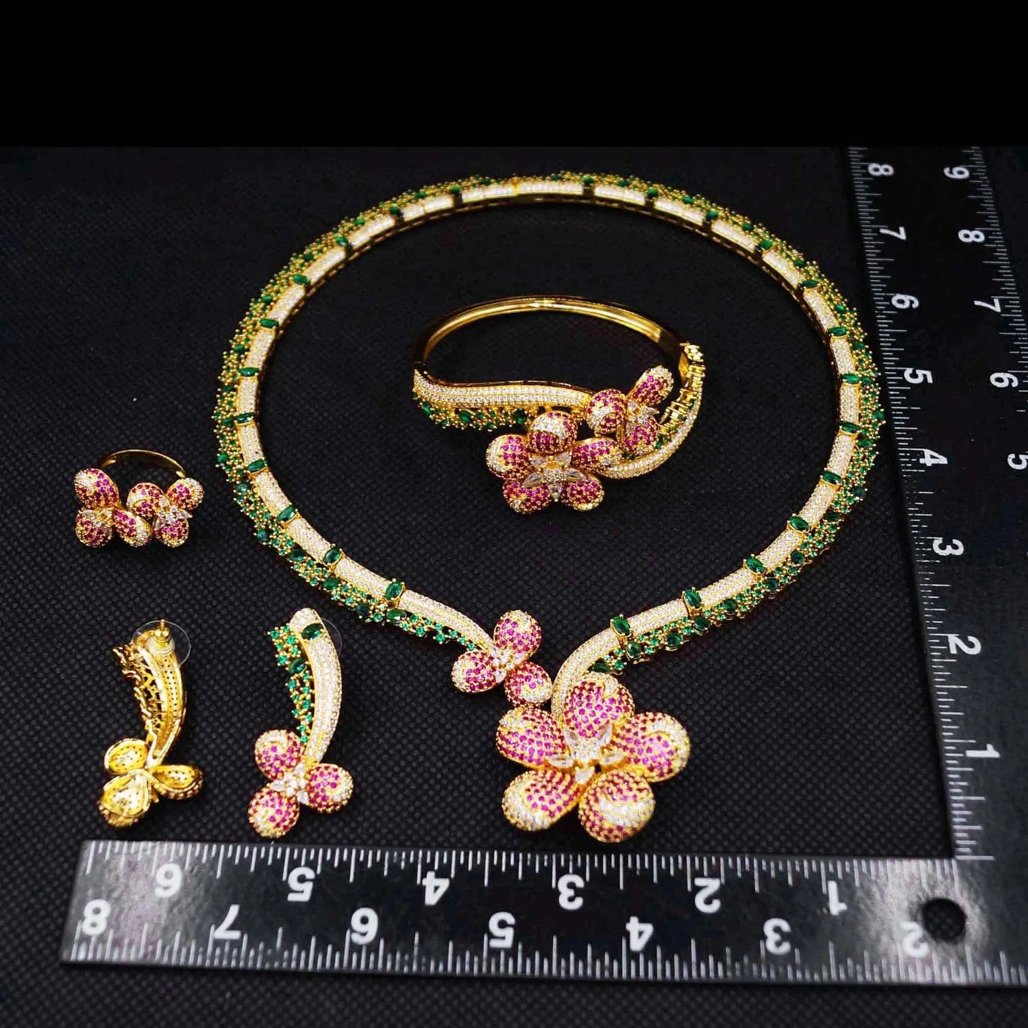 Fashion 24K Gold Plated Wholesale Dubai Gold Earrings Jewelry Women Cute Gift Party Western Wedding Copper Zircon Jewelry set