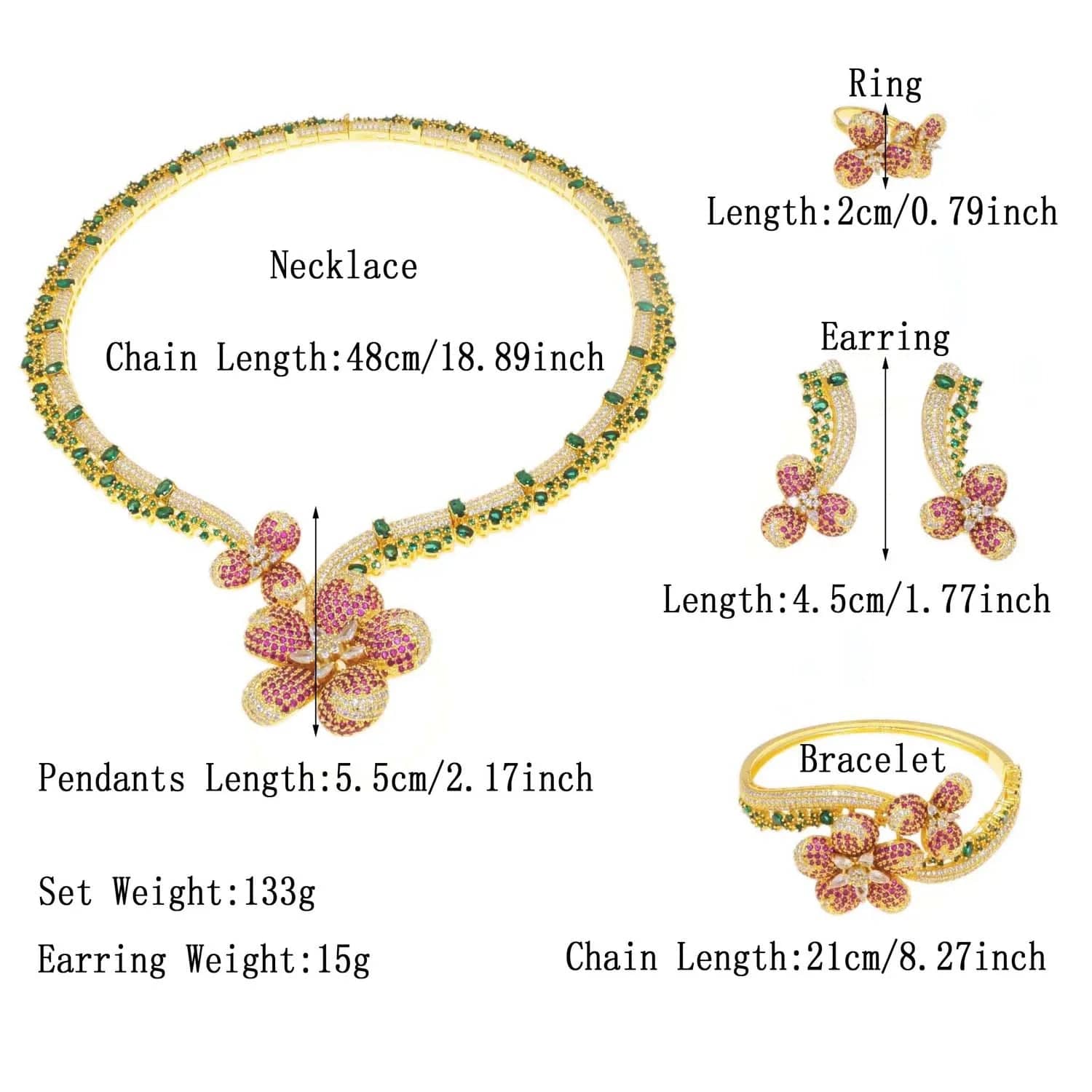 Fashion 24K Gold Plated Wholesale Dubai Gold Earrings Jewelry Women Cute Gift Party Western Wedding Copper Zircon Jewelry set