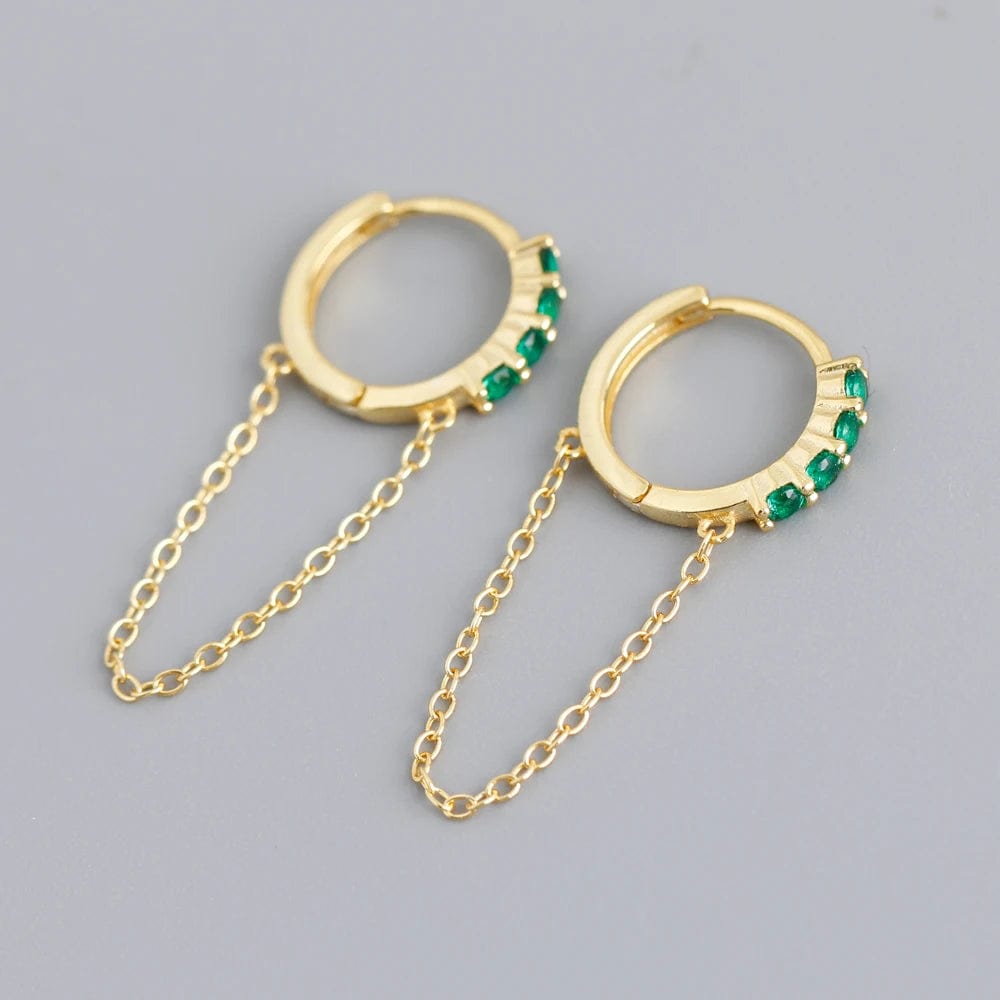 fashion 925 sterling silver tassel round black green stone hoop earrings for women gold plated silver jewelry