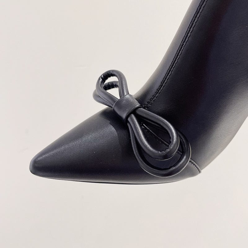 Fashion Autumn Ankle Pointed Toe 2023 NEW Boots Butterfly-knot Chelsea Boots Black High-quality Heels Shoes 35-42 Women Shoes