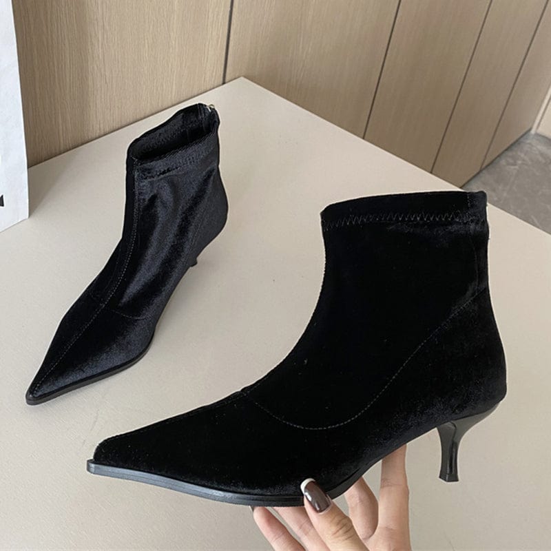 Fashion Classics Solid Flock Sexy 2023 New Pointed Toe Thin High Heel Ankle Chelsea Boots Zippers Office Lady Women Shoes