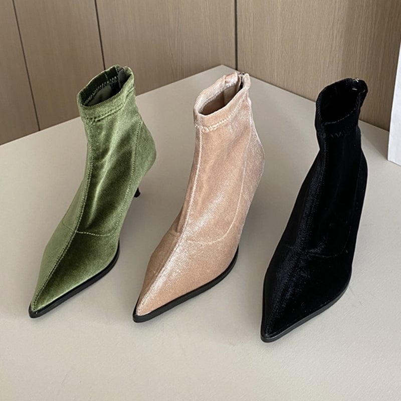 Fashion Classics Solid Flock Sexy 2023 New Pointed Toe Thin High Heel Ankle Chelsea Boots Zippers Office Lady Women Shoes