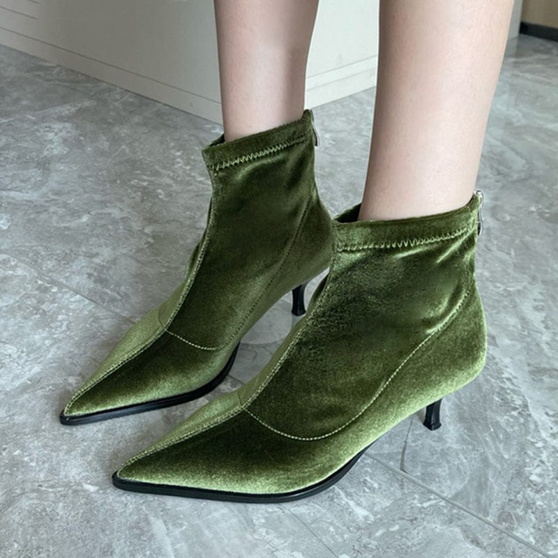 Fashion Classics Solid Flock Sexy 2023 New Pointed Toe Thin High Heel Ankle Chelsea Boots Zippers Office Lady Women Shoes