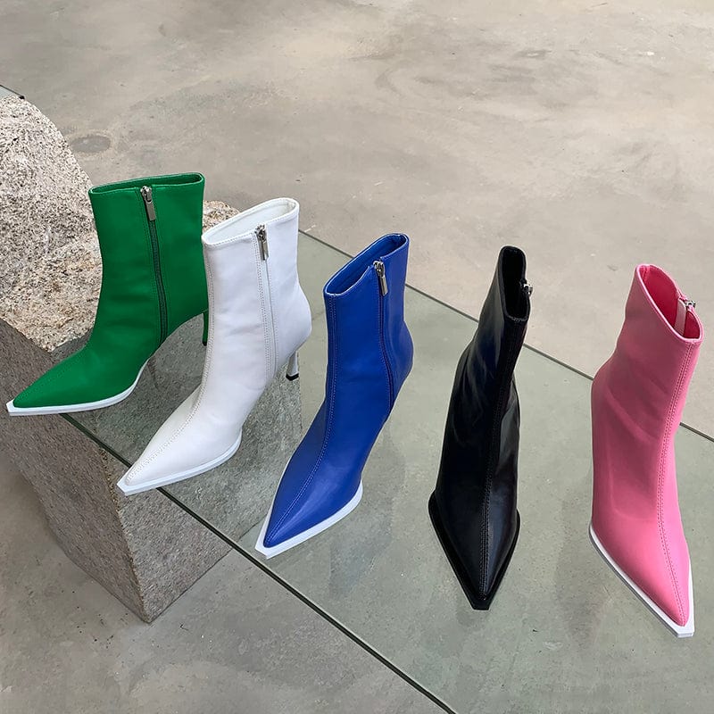 Fashion Concise PU Solid Pointed Toe 2023 New Thin High Heel Chelsea Boots Zippers Party Dress Shoes Size 35-39 Women Boots