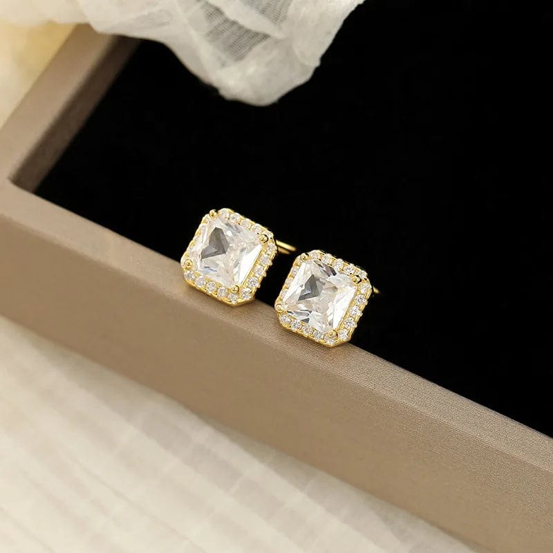 fashion fine jewelry 925 sterling silver simple earrings square full diamond gold plated stud earrings for women