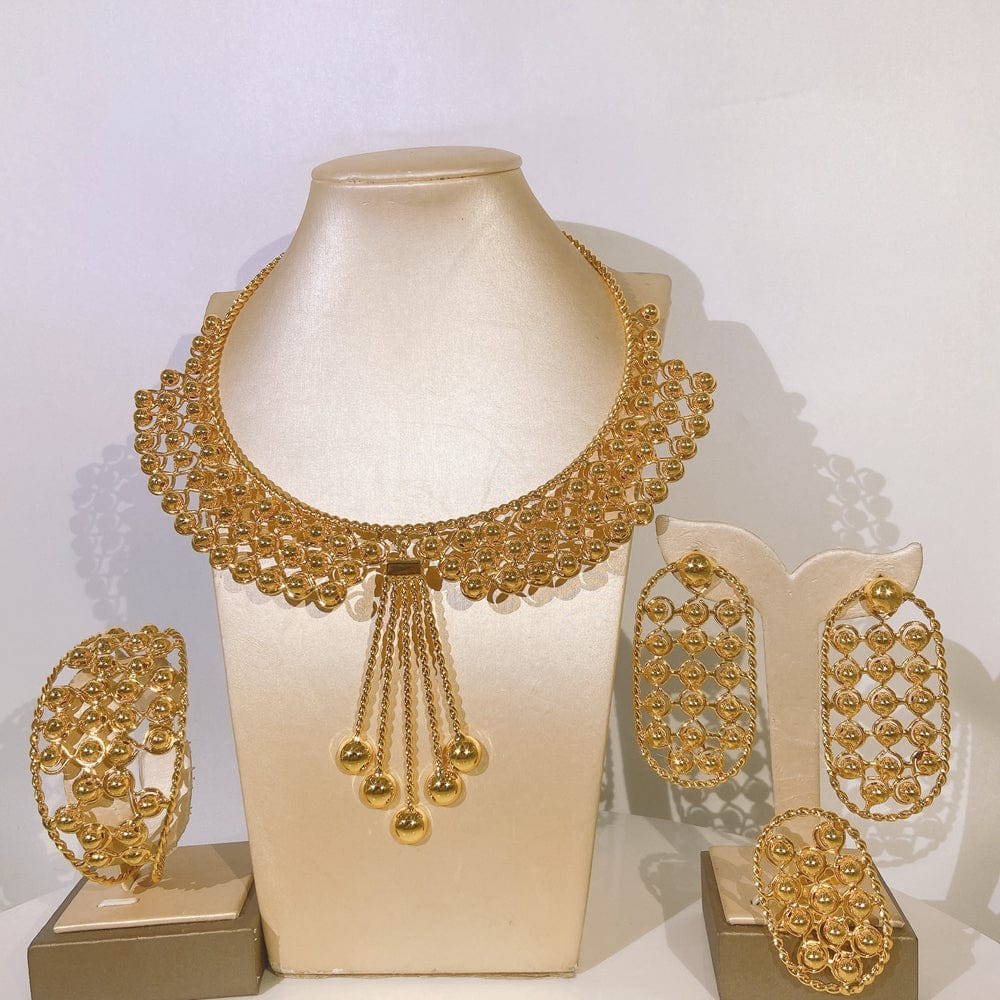 Fashion High Quality latest Jewelry Set / 9 / 4 Fashion High Quality latest wedding party gift bridal gold plated Brazilian Dubai Necklace Bracelet Earrings Ring Jewelry Set