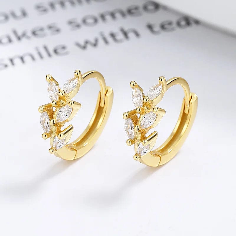 fashion jewelry 925 sterling silver statement earrings geometric leaves leaf  shape zircon gold plated hoop earrings women