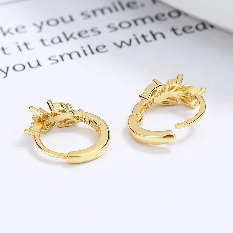 fashion jewelry 925 sterling silver statement earrings geometric leaves leaf  shape zircon gold plated hoop earrings women