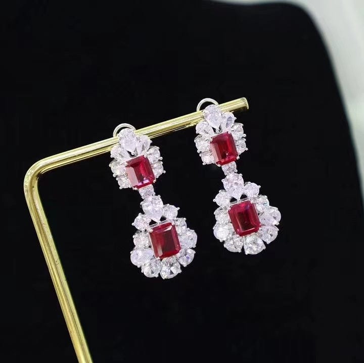 Fashion jewelry emerald  rhinestone dangling earrings women wholesale 925 silver cz stud earrings for party