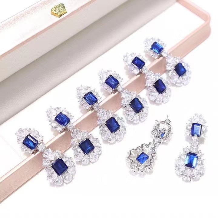 Fashion jewelry emerald  rhinestone dangling earrings women wholesale 925 silver cz stud earrings for party