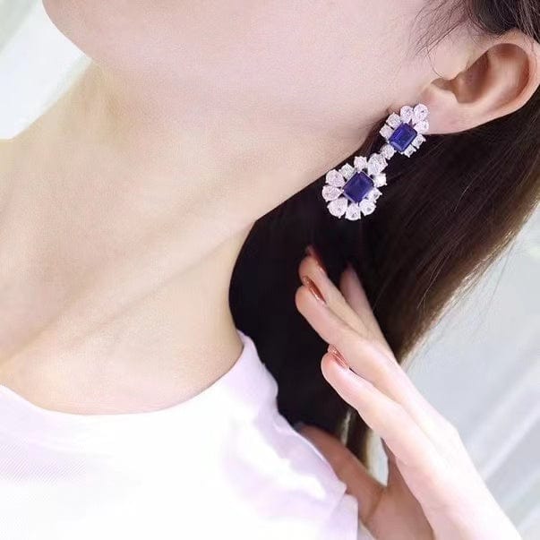 Fashion jewelry emerald  rhinestone dangling earrings women wholesale 925 silver cz stud earrings for party