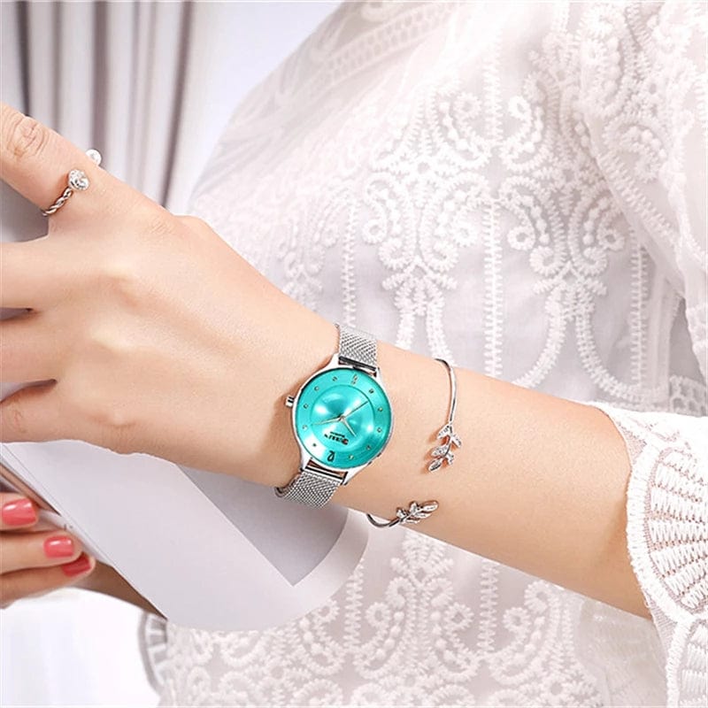 Fashion Mesh Womens Watches CURREN Ladies Dress Wristwatch With Steel Band Female Bling Rhinestone Dial Clock Relogio Feminino