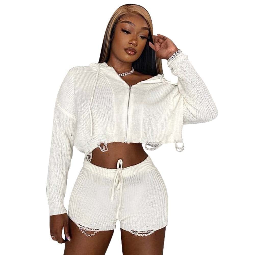 Fashion new numb woven crop top hoodies women cardigan sets women 2 piece hoodie set women