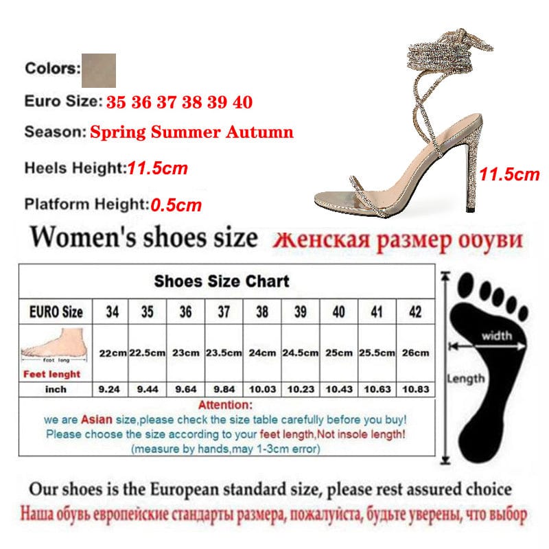 Fashion Open Toe Sexy 2022 Gladiator Thin High Heel Party Shoes Ankle Strap Cross-Tied Crystal Bordered 35-42 Women Sandals