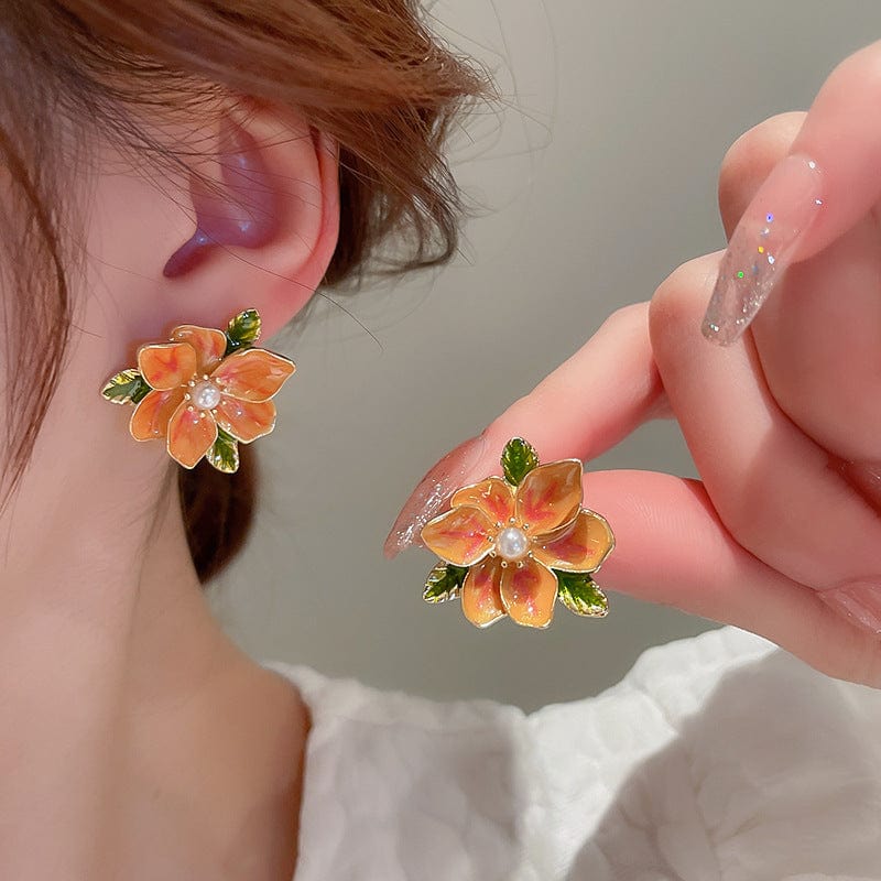 fashion quality oil drop flower shaped earrings stud