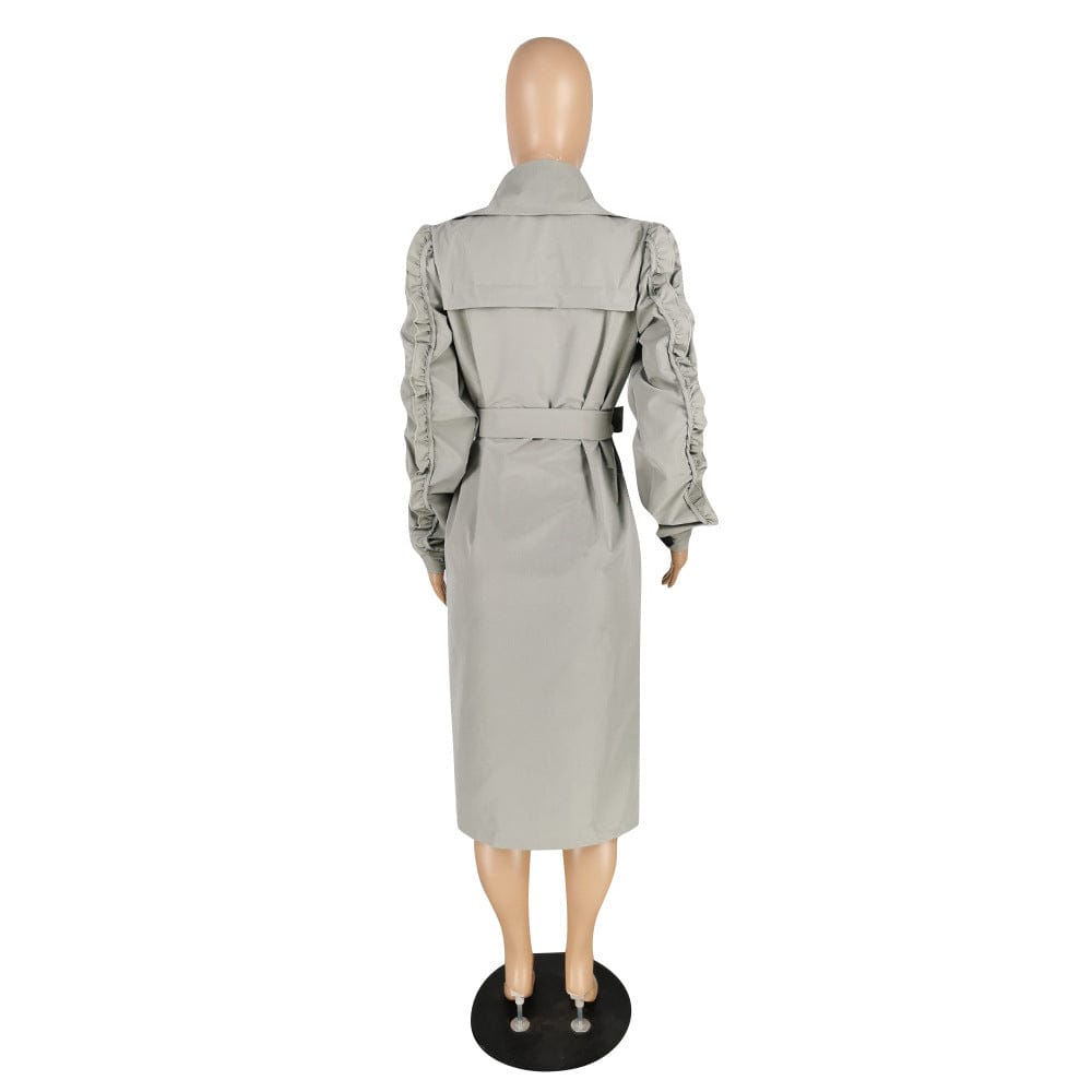 Fashion Spring Fall Stacked Sleeve Midi Women'S Trench Coats Long For Ladies Women