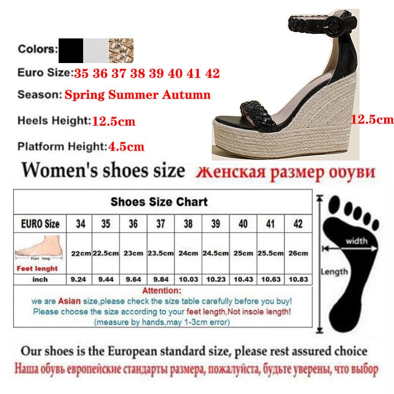 Fashion Summer NEW 2022 Rome Wedges Platform Weave Heel Thin Heels Classics PU Shoes Buckle Strap 35-42 Women's Sandals