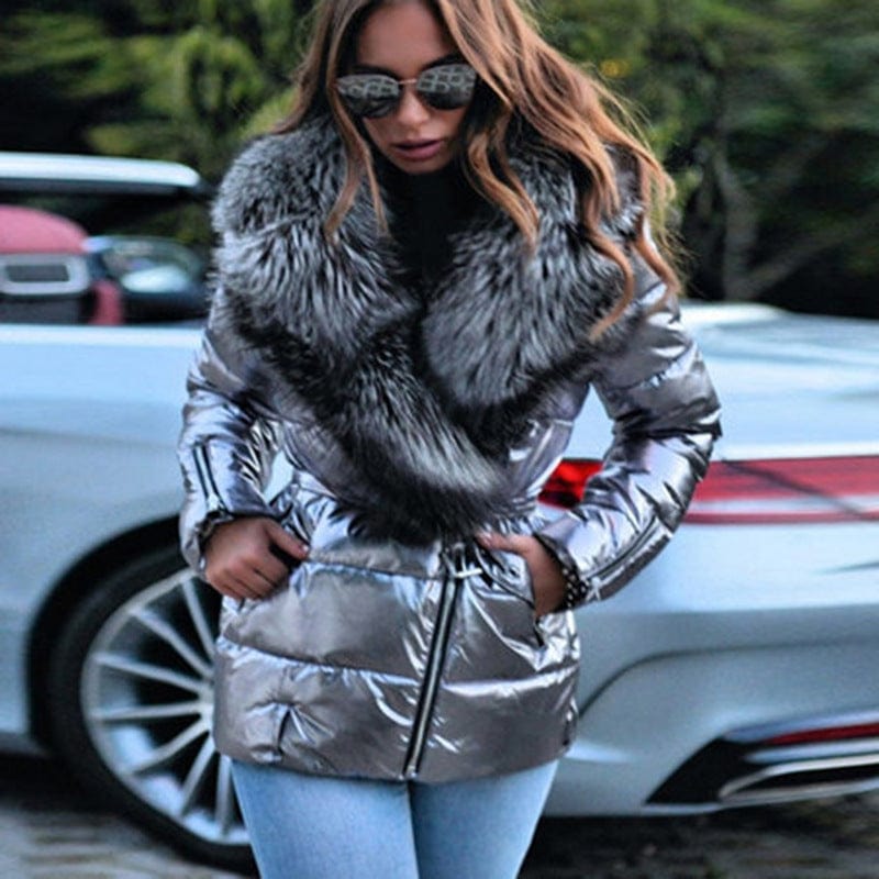 Fashion Trend Down Coat Casual Ladies Winter Coats Big Hair Collar Long Sleeves Puffer Jacket