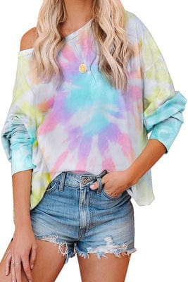 Fashion womans long-sleeved tie dye sweatshirt crop hoodie T shirt