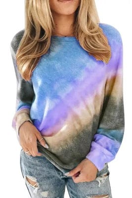 Fashion womans long-sleeved tie dye sweatshirt crop hoodie T shirt