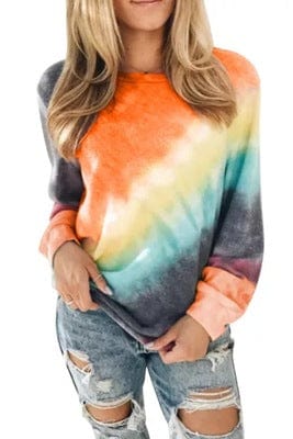 Fashion womans long-sleeved tie dye sweatshirt crop hoodie T shirt