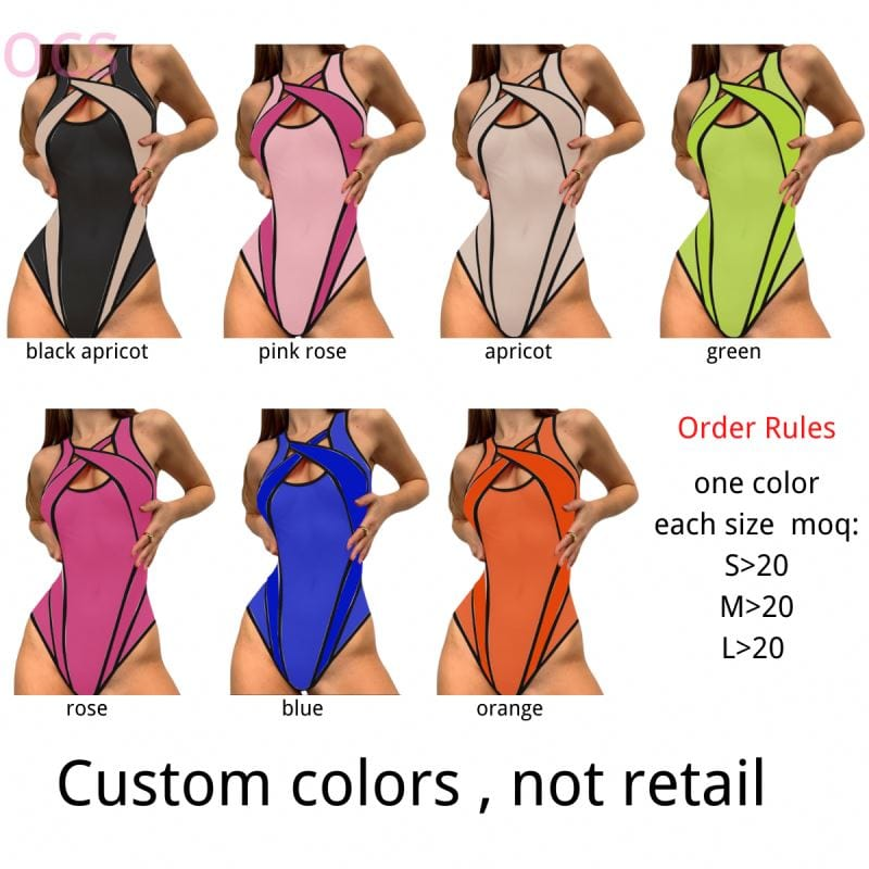 Fashion Women Custom Mesh See Through Bodysuits Hollow Out Sleeveless Cross Polyester Bodysuits For Women 2022