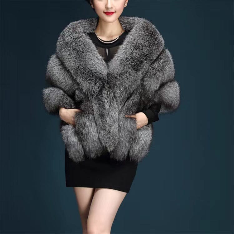 Fashion women fake fur capes fox ponchos white faux fur shawl