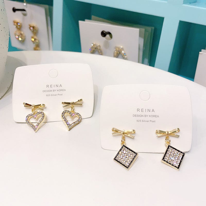 Fashion Zircon Hollow Love Bow Earrings for Women 2022 Luxury Trendy  Exquisite Earrings Korea Stud Earrings Jewelry Girl Gift