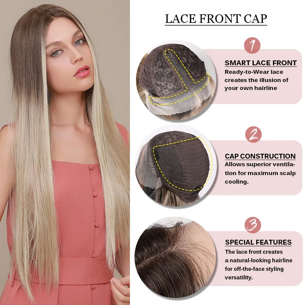 Fast Delivery Lace Long Straight Wig Ombre Brown Blonde Synthetic Lace Wigs for Women Dropshipping Wholesale Lace Front Wig