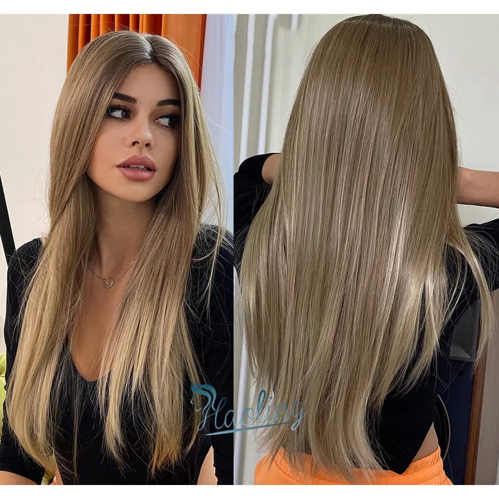 Fast Delivery Lace Long Straight Wig Ombre Brown Blonde Synthetic Lace Wigs for Women Dropshipping Wholesale Lace Front Wig