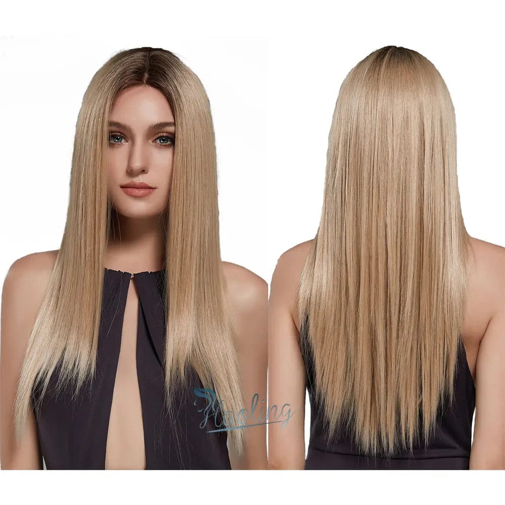 Fast Delivery Lace Long Straight Wig Ombre Brown Blonde Synthetic Lace Wigs for Women Dropshipping Wholesale Lace Front Wig