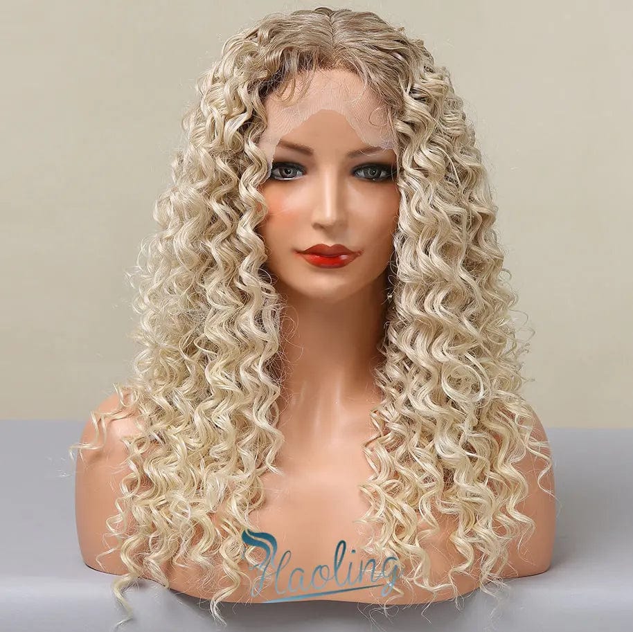 Fast Delivery Lace Wig Hair Synthetic Ombre Blonde 613 Lace Front Wigs Kinky Curly Hair Wigs for Women Natural with Baby Hair