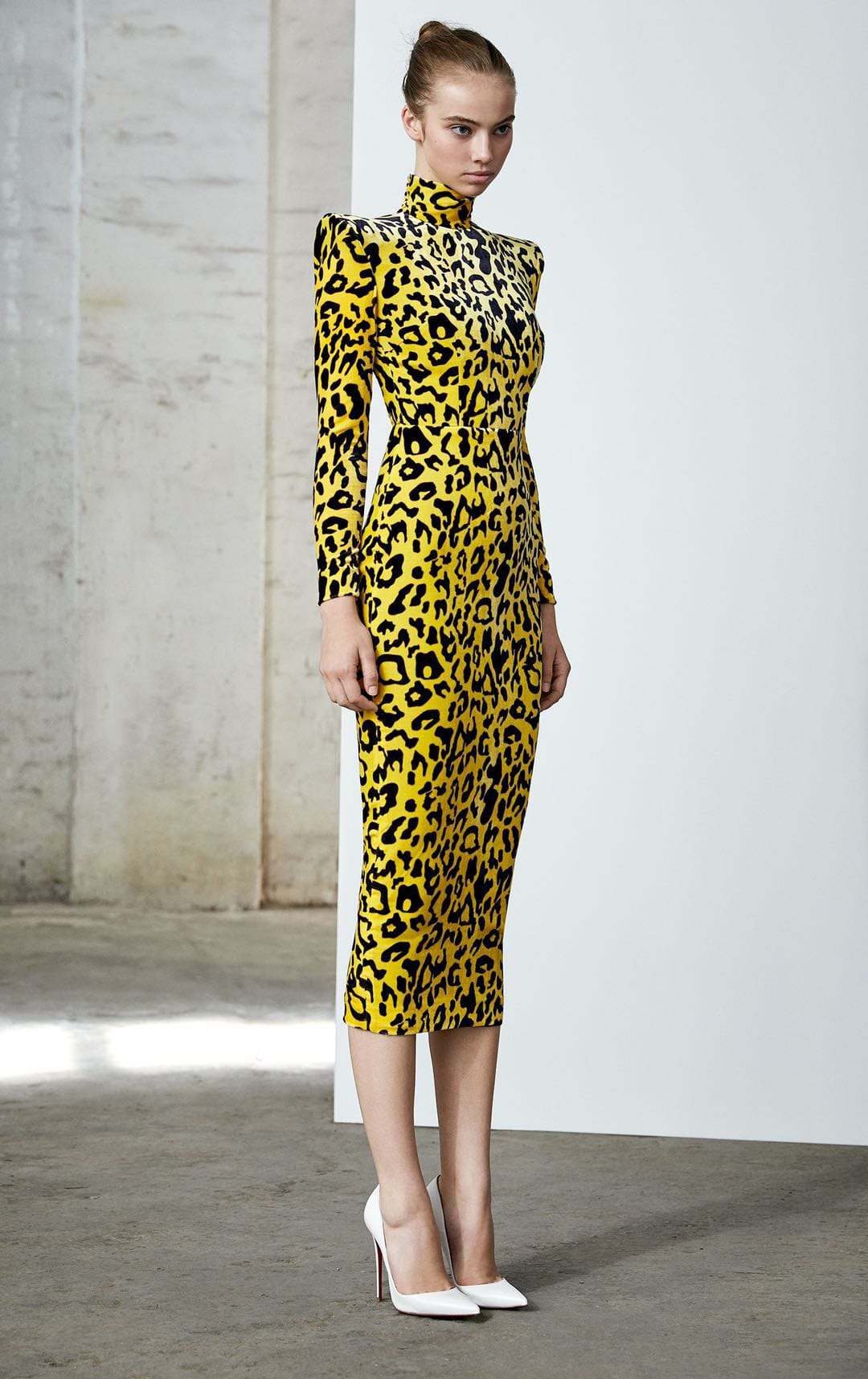 FD2112 New Autumn Fashion Hot Style Elegant High Neck Long Sleeve Leopard Print Velvet Dress