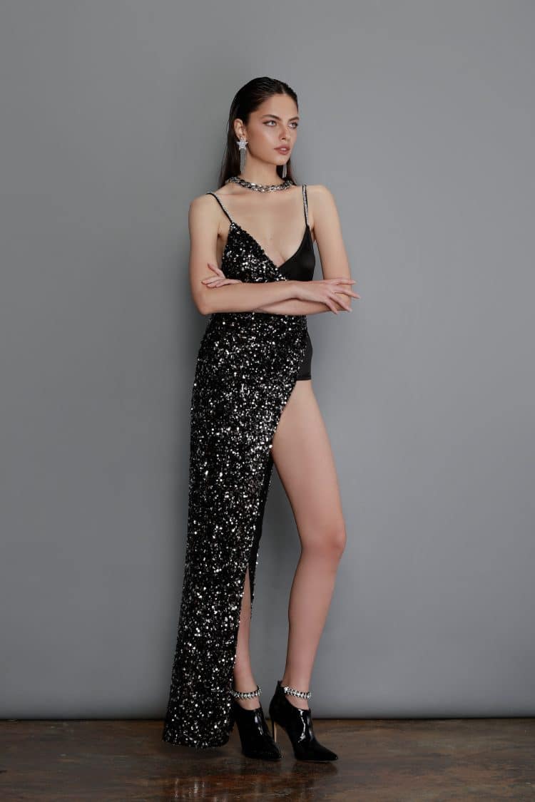 FD2510 Kimshein High Quality Womens Clothing Black Sequin Celebrity Fashion Sexy Evening Dresses Party For Women