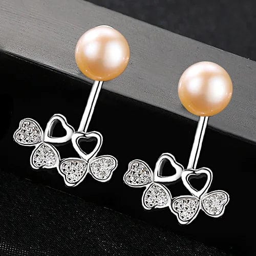 FE0049-Pk PAG&MAG Women Fine Jewelry 925 Silver Elegant Bow-Knot Pendant Freshwater Natural Pearl Stud Earrings