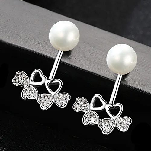 FE0049-W PAG&MAG Women Fine Jewelry 925 Silver Elegant Bow-Knot Pendant Freshwater Natural Pearl Stud Earrings