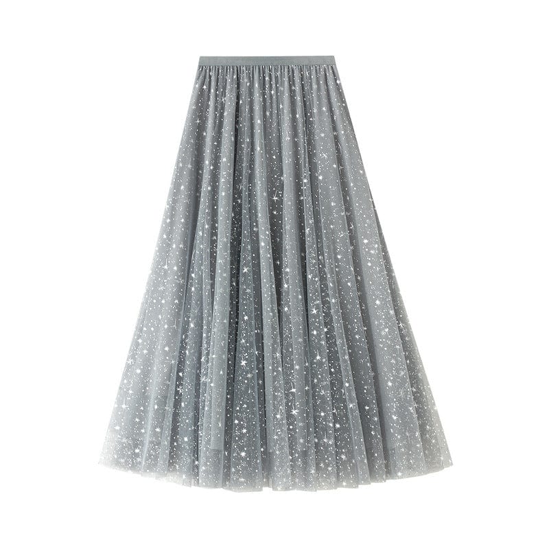 Female 2022 Starry Sky Sparkling Mesh Tulle Long Skirt VD1693 Korean Style High Waist Black Grey Women Skirt faldas