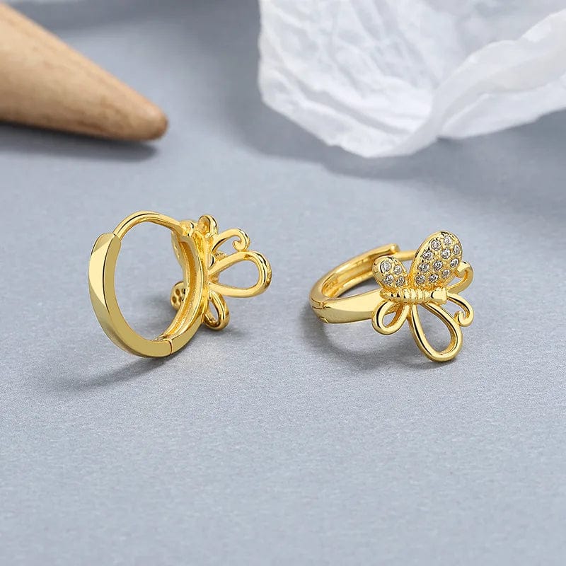 fine jewelry 925 sterling silver earrings cute animal butterfly zircon gold plated hoop earrings for women