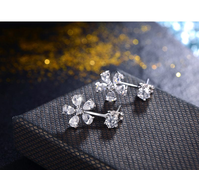 Five Petals Flower Screw Earrings Stud for Women Girl Back Hanging Zircon Ear Hole Dating Piercing Jewelry