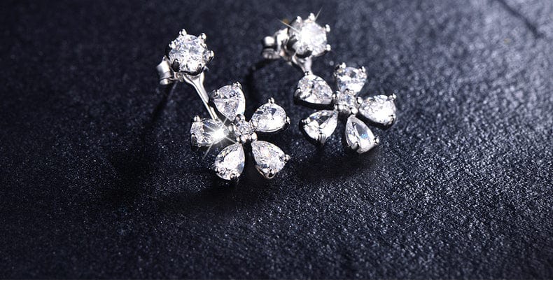 Five Petals Flower Screw Earrings Stud for Women Girl Back Hanging Zircon Ear Hole Dating Piercing Jewelry