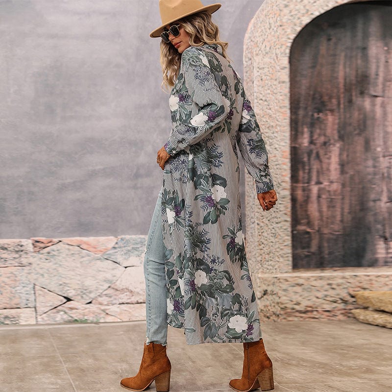 Floral Print Fashion Autumn V Neck Long Women Dress Maxi Casual Dress Elegant Beach Bohemian Ladies Shirt Dresses