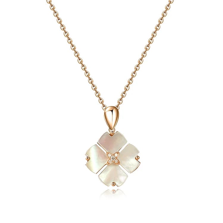 four-leaf Clover / 40cm+5cm / apricot OEM&ODM Creative AU750 Lucky Jewellery Four Leaf Clover Pendant 18K Real Solid Gold Necklace