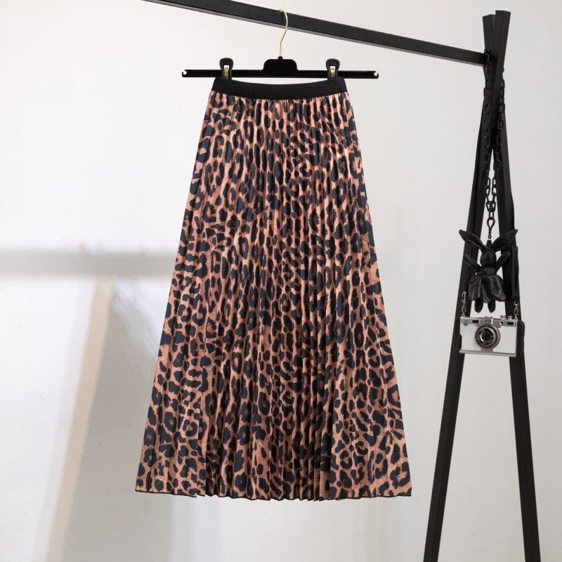 Free / 109 Summer Midi Skirts Women Printed Elastic High Waist A Line Swing Pleated Skirt