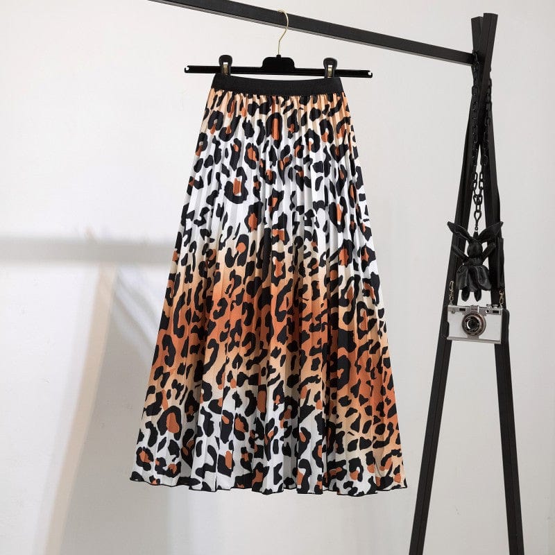 Free / 110 Summer Midi Skirts Women Printed Elastic High Waist A Line Swing Pleated Skirt