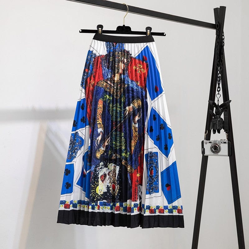 Free / 116 Summer Midi Skirts Women Printed Elastic High Waist A Line Swing Pleated Skirt