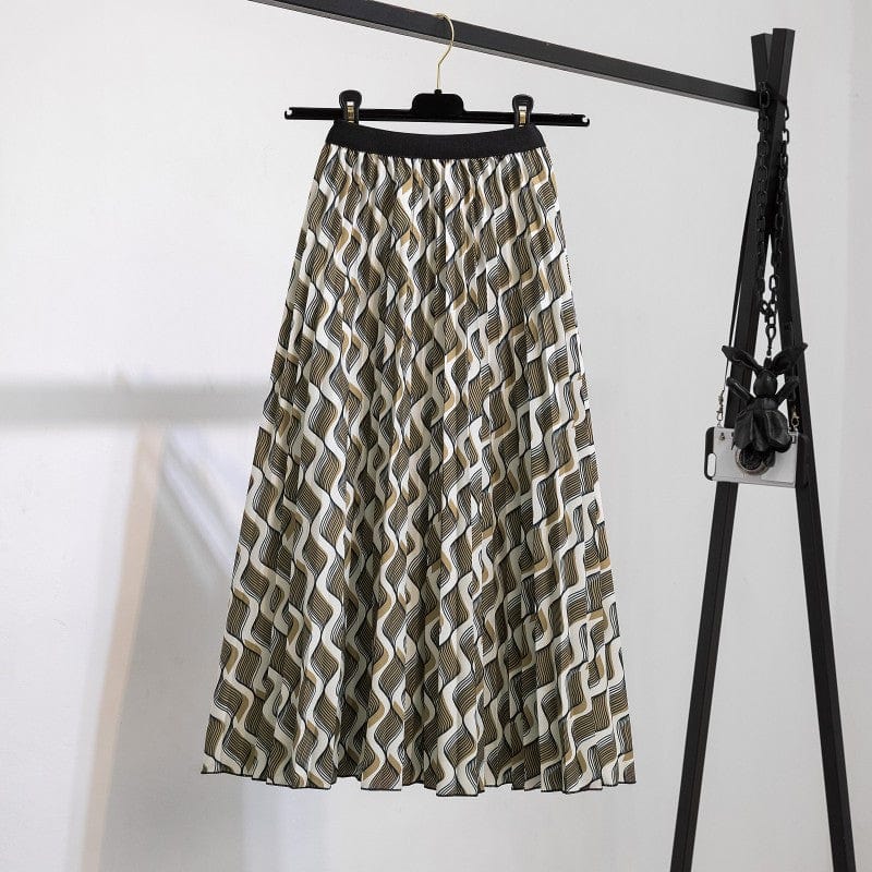 Free / 127 Summer Midi Skirts Women Printed Elastic High Waist A Line Swing Pleated Skirt