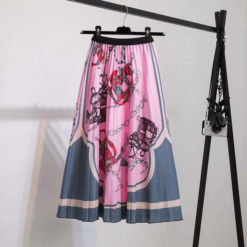 Free / 132 Summer Midi Skirts Women Printed Elastic High Waist A Line Swing Pleated Skirt