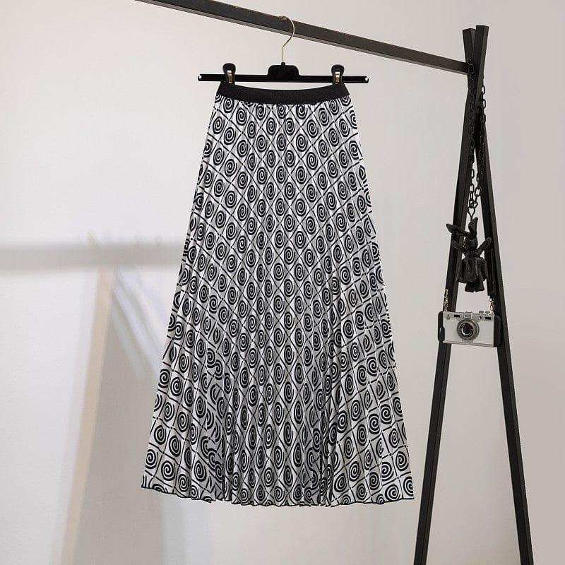 Free / 139 Summer Midi Skirts Women Printed Elastic High Waist A Line Swing Pleated Skirt